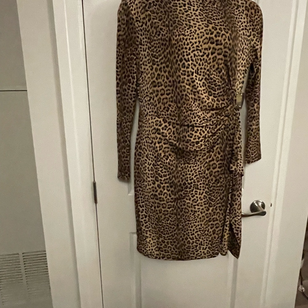Classy Leopard Print Michael Kors Dress with Gold Buckle Accent Size XL